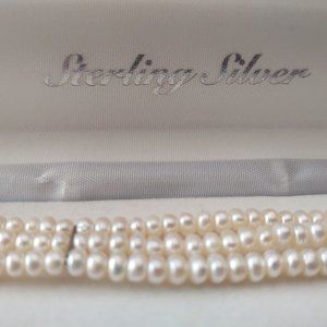 Pearl & Sterling Silver Bracelet, 7.5", Small Diamond Clasp, New in Box with Tag